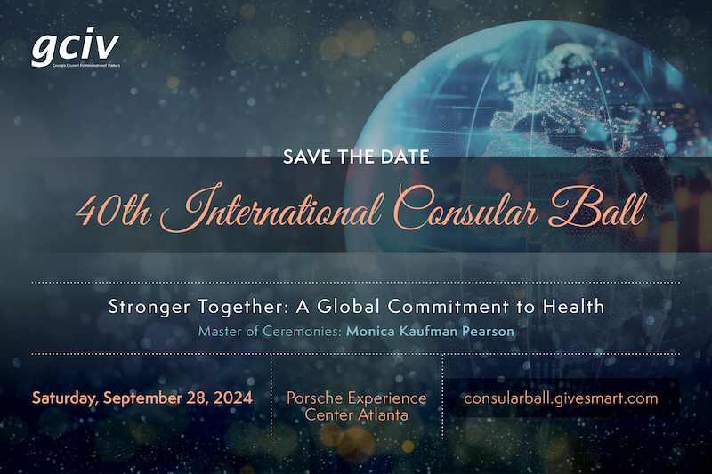 Save the date promotional image (September 28, 2024) for the 40th International Consular Ball